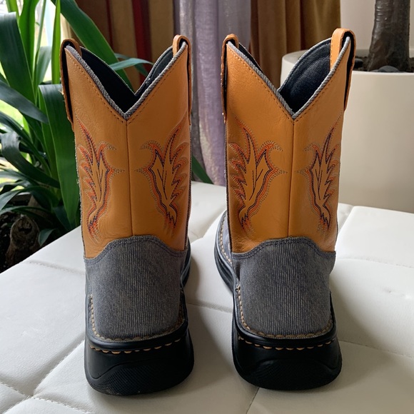Double-H Deep Yellow Leather and Denim Western Roper Boots - Picture 3 of 8